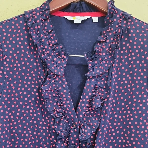 Navy Ruffle V-Neck Long-Sleeve Blouse with Red Micro Print - Picture 7 of 10